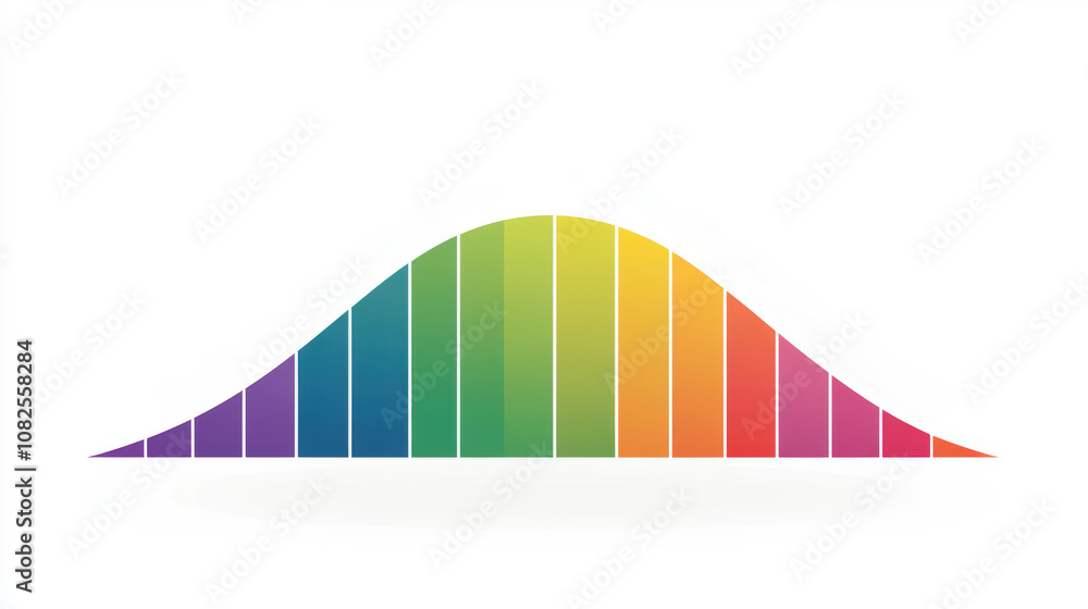 Poster colorful rainbow gradient normal distribution curve, symbolizing statistical data or gaussian distri
