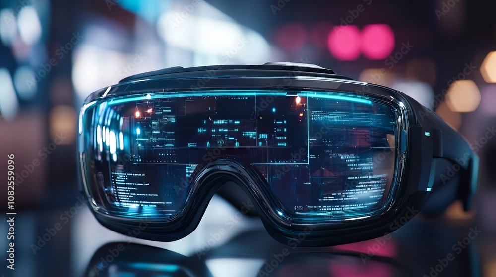 Poster futuristic cgi concept of virtual reality simulator glasses with advanced technology and immersive d