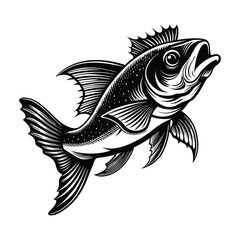 halibut fish design, labeled linocut vector silhouette illustration.