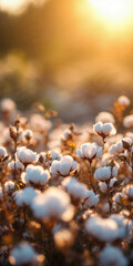Fototapeta premium Concept photo of cotton field with space for text, wallpaper 