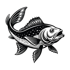halibut fish design, labeled linocut vector silhouette illustration.