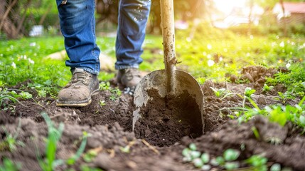 Captured mid-action, the worker skillfully digs into the earth, showcasing the artistry of labor as they prepare the site for new beginnings and possibilities.