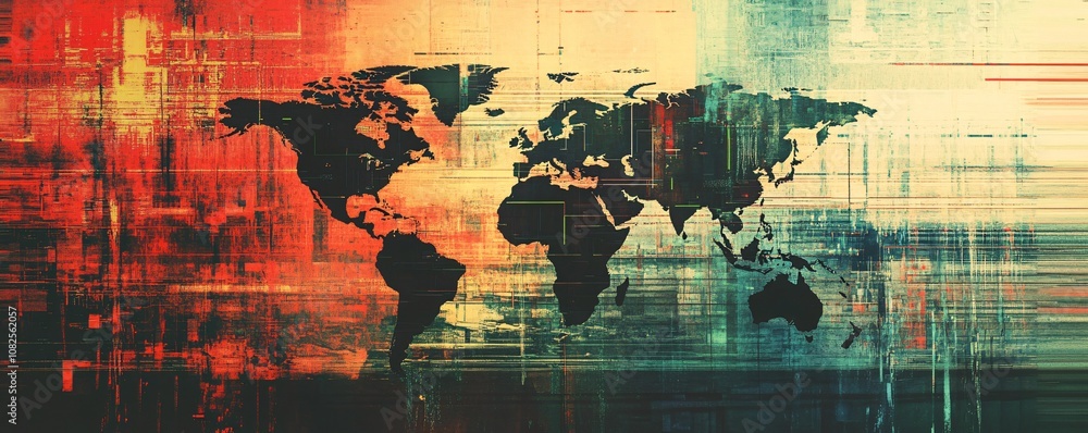 Poster world map showing globalization and modern technology