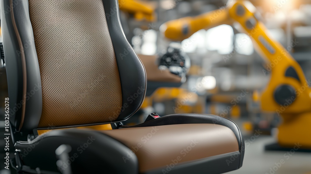 Poster high-precision robotic arms assembling car interiors - automated technology in action with realistic