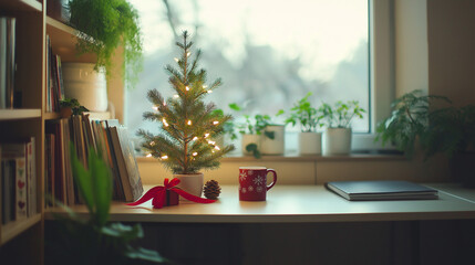 Simple home office with Christmas accents