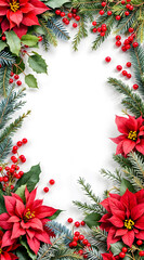 Holiday Frame with Poinsettias, Berries, and Greenery