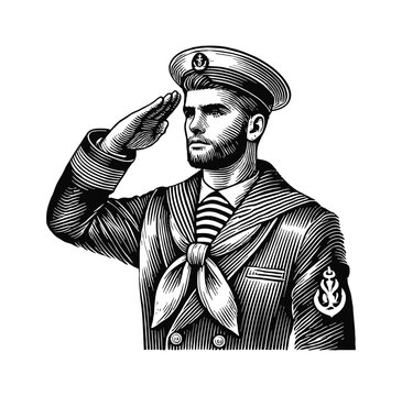 sailor saluting in black and white clip art preview