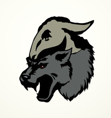 Vector drawing. Wolf in sheep's clothing