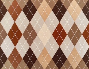 Seamless argyle diamond pattern in warm autumn tones of brown, beige, and white, perfect for sweaters, socks, and gift wrapping