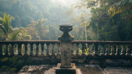 Nature podium stage mockup with stone and tropical leaves background
