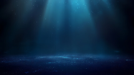 Dark blue beam of light shining from top to bottom on a dark background, dark, blue, beam, light, shining, top. Radiant. Illustration