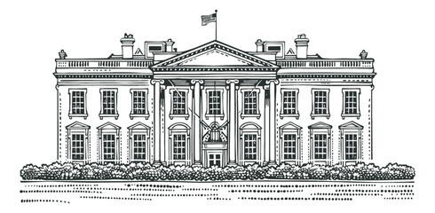 white house engraving black and white outline