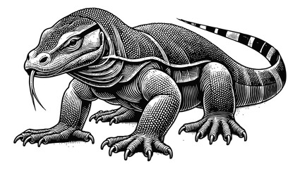 Obraz premium komodo engraving black and white outline