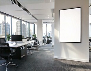 mock up poster in office space 