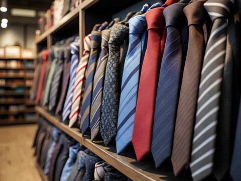 Various design of ties display at the store for customer to choose