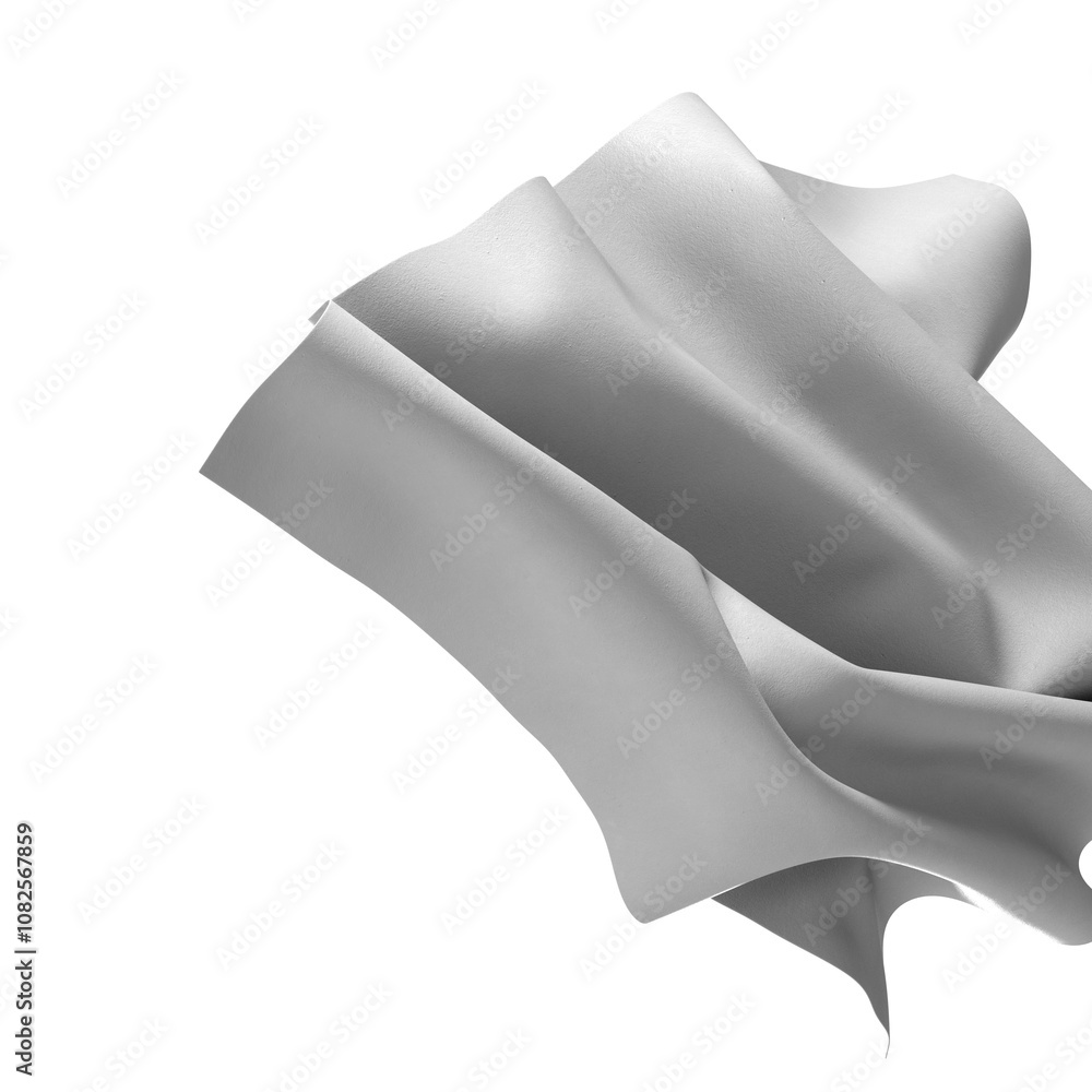 Poster A close-up image of white fabric with a smooth texture and soft folds. The fabric is lit from above, creating subtle shadows and highlights.