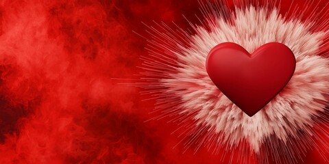 A vibrant red heart at the center of an explosive, colorful background, symbolizing love and passion.