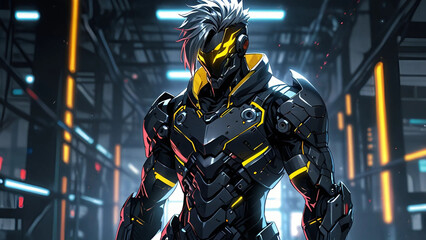 Robot anime with yellow lights