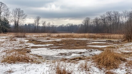 Winter Landscape with Snow and Bare Trees