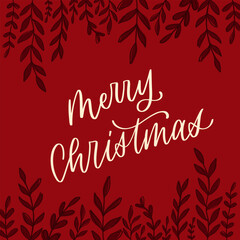  Merry Christmas. Christmas doodle  on red background. Vector illustration