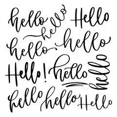 Hello. Doodle set on     a white background. vector illustration.