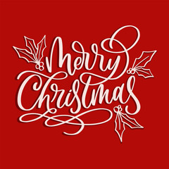  Merry Christmas. Christmas hand lettering on red background. vector illustration