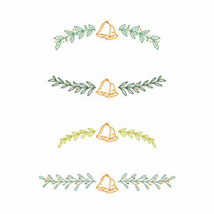 Christmas doodle set of branches with bells. Vector illustration
