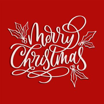  Merry Christmas. Christmas hand lettering on red background. vector illustration