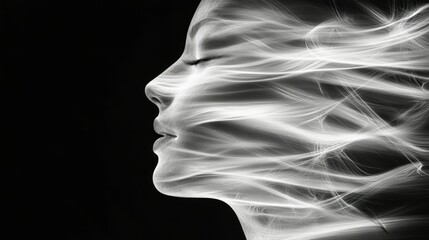 Person abstract linear movement black and white 