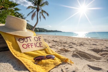 Relaxing Beach Scene with Out of Office Note