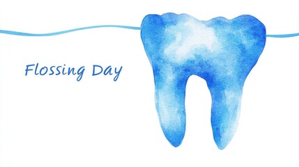 Flossing Day Watercolor Art Featuring Dental Floss Icon