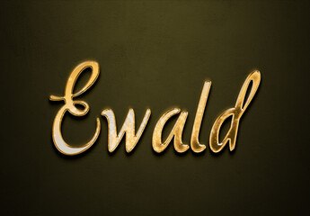 Old gold text effect of Deutsche name Ewald with 3D glossy style Mockup.