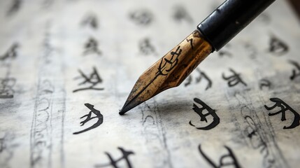 Elegant Fountain Pen on Vintage Manuscript Paper