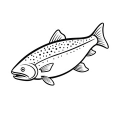 trout fish design, labeled line art vector silhouette illustration.