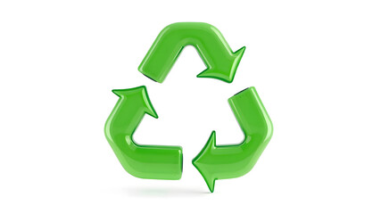 Obraz premium Green recycling symbol 3d render.Green recycling symbol, recycle icon isolated on white.made from plastic.plastic texture.