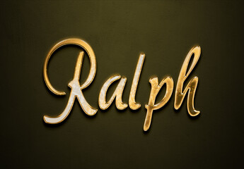 Old gold text effect of Deutsche name Ralph with 3D glossy style Mockup.