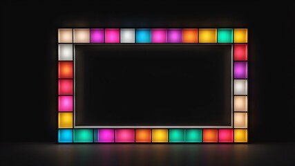 colorful marquee lights border frame on black background