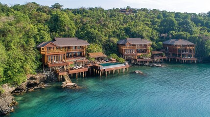 Naklejka premium Serene Coastal Homes Amid Lush Greenery