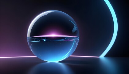 holographic ball in building on black background. 3D rendering of glossy white  ball in holographic