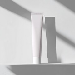 White Cosmetic Tube with Light and Shadow on a Shelf