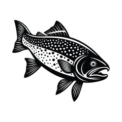 trout fish design, labeled linocut vector silhouette illustration.