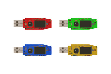 Flash drives Set. Vector color image on a white background.