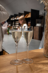 Tasting sparkling white wine, traditional champagne method making of cremant in caves on Moselle river valley in Luxembourg, wine tour and visiting caves