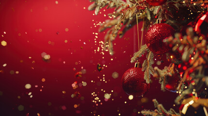 red christmas background with red balls