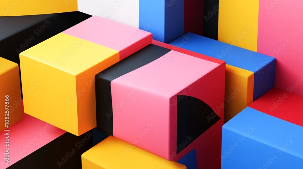Poster colorful cubes creating abstract composition: representing modern art and design