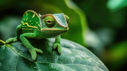 Fototapeta premium Vivid Chameleon on Leaf