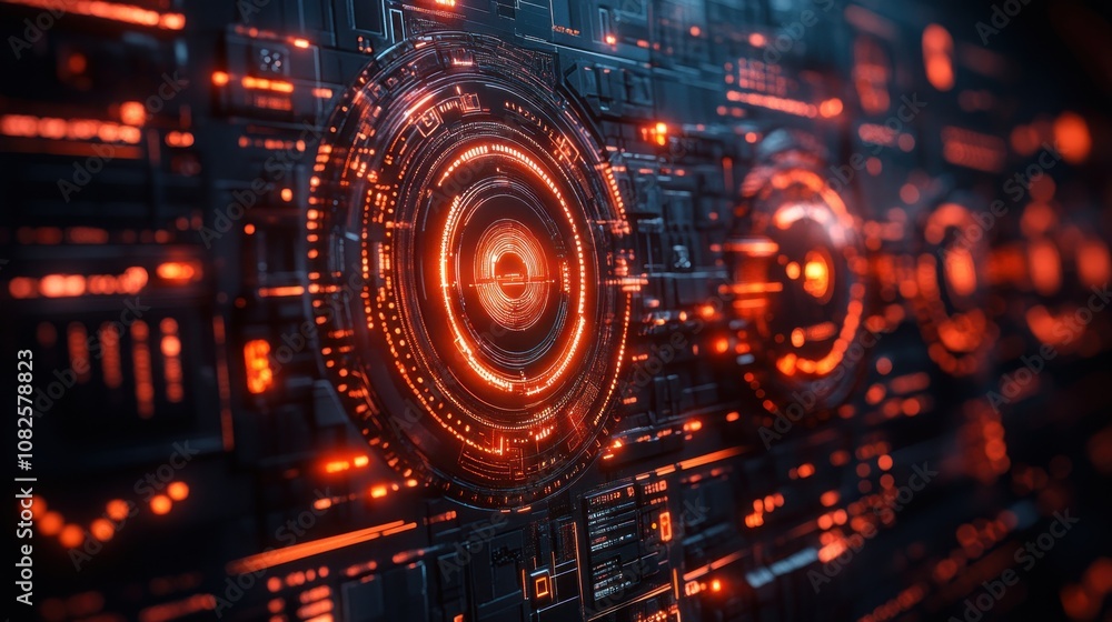 Aufkleber futuristic digital interface with glowing elements and circuitry.