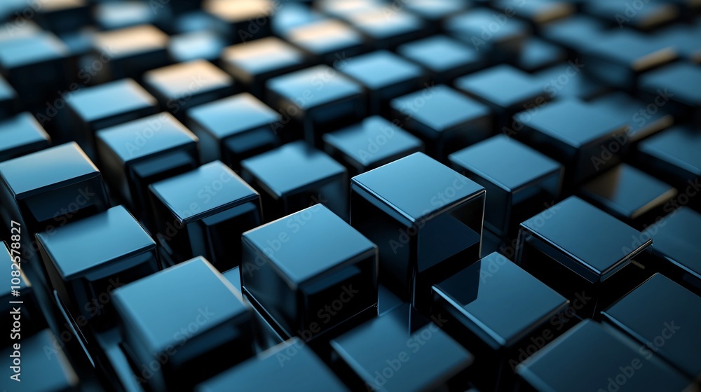 Fototapete abstract background showing many shiny black cubes creating a geometric pattern