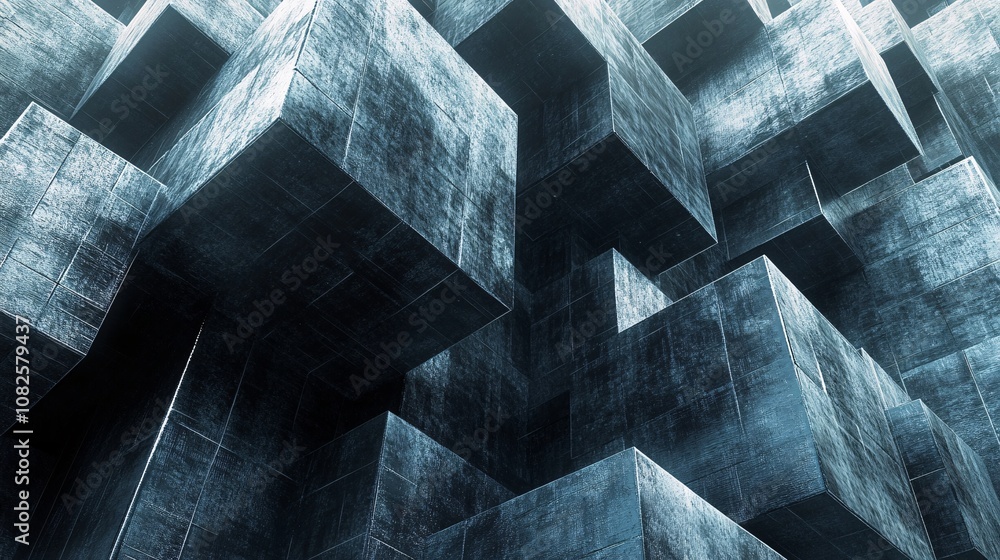 Aufkleber Abstract concrete cubes structure forming a complex geometric pattern