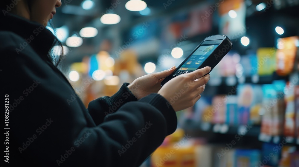 Aufkleber worker using handheld scanner to update stock inventory